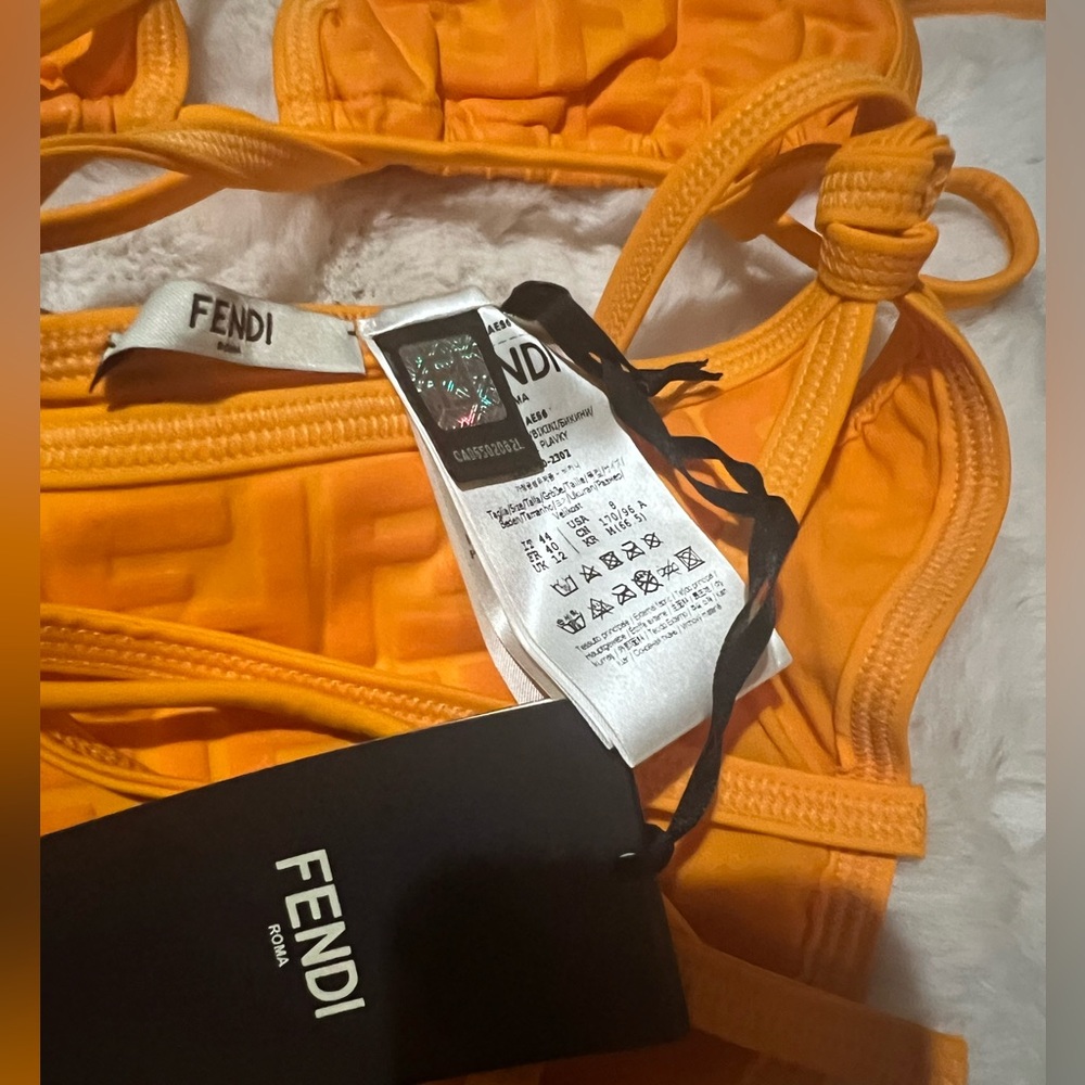 New Fendi FF embossed monogram forever Fendi Orange Triangle Bikini Set - Picture 5 of 11